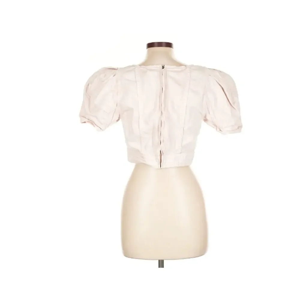 Ulla‎ Johnson Size 12 Renee Denim Bustier Puff Sleeve Crop Top Sweetbriar Blush